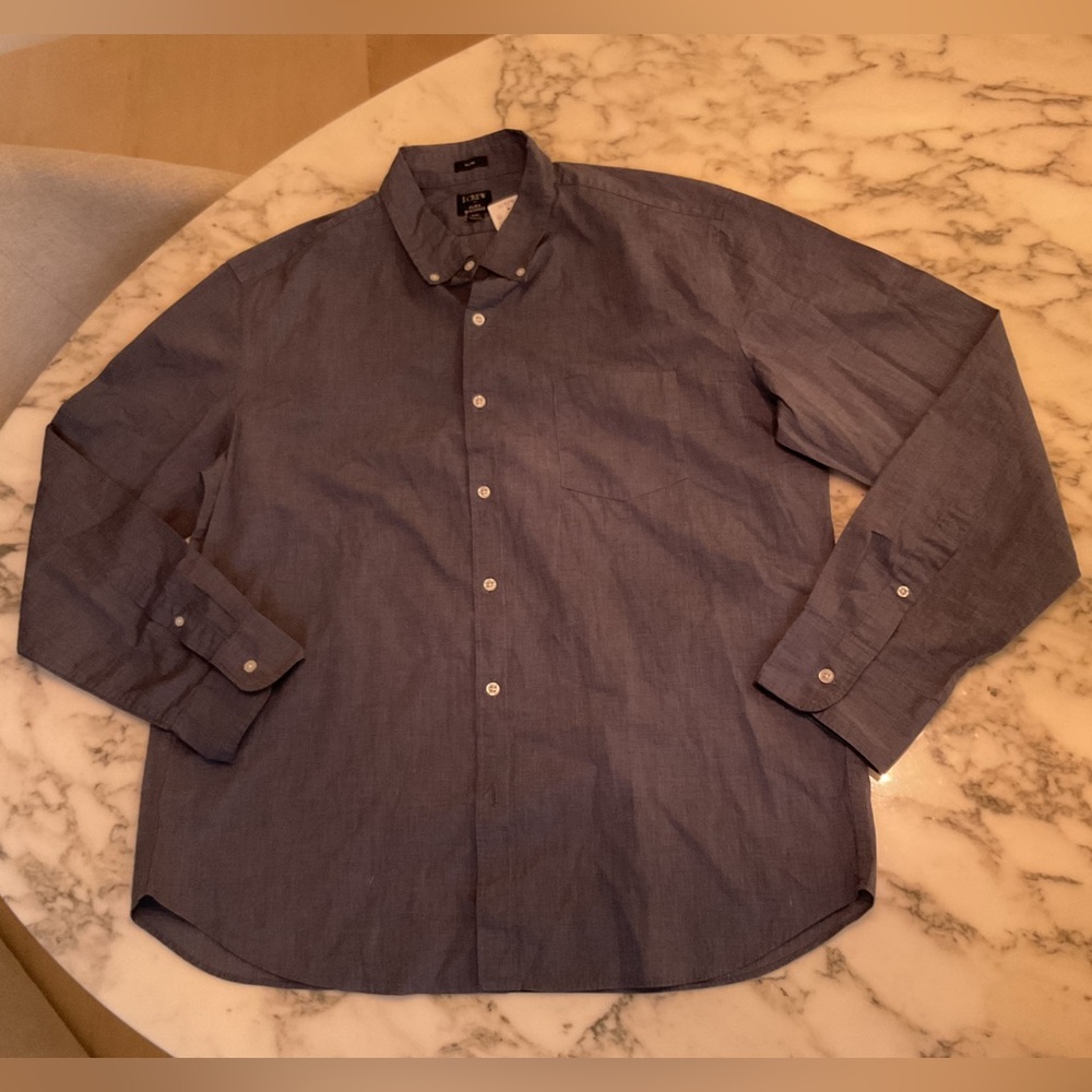 NWT JCREW Mens Blue Button Down Slim Flex shirt Sz XXL - missing last button - Picture 2 of 7